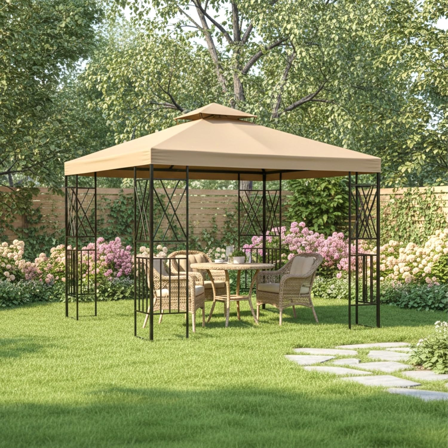 Garden Winds Durable Replacement Canopy Top Cover Compatible with The 822222, 88439 Aldi Gardenline Belavi 2023 10' x 10' Gazebo - Classic Sand, 350