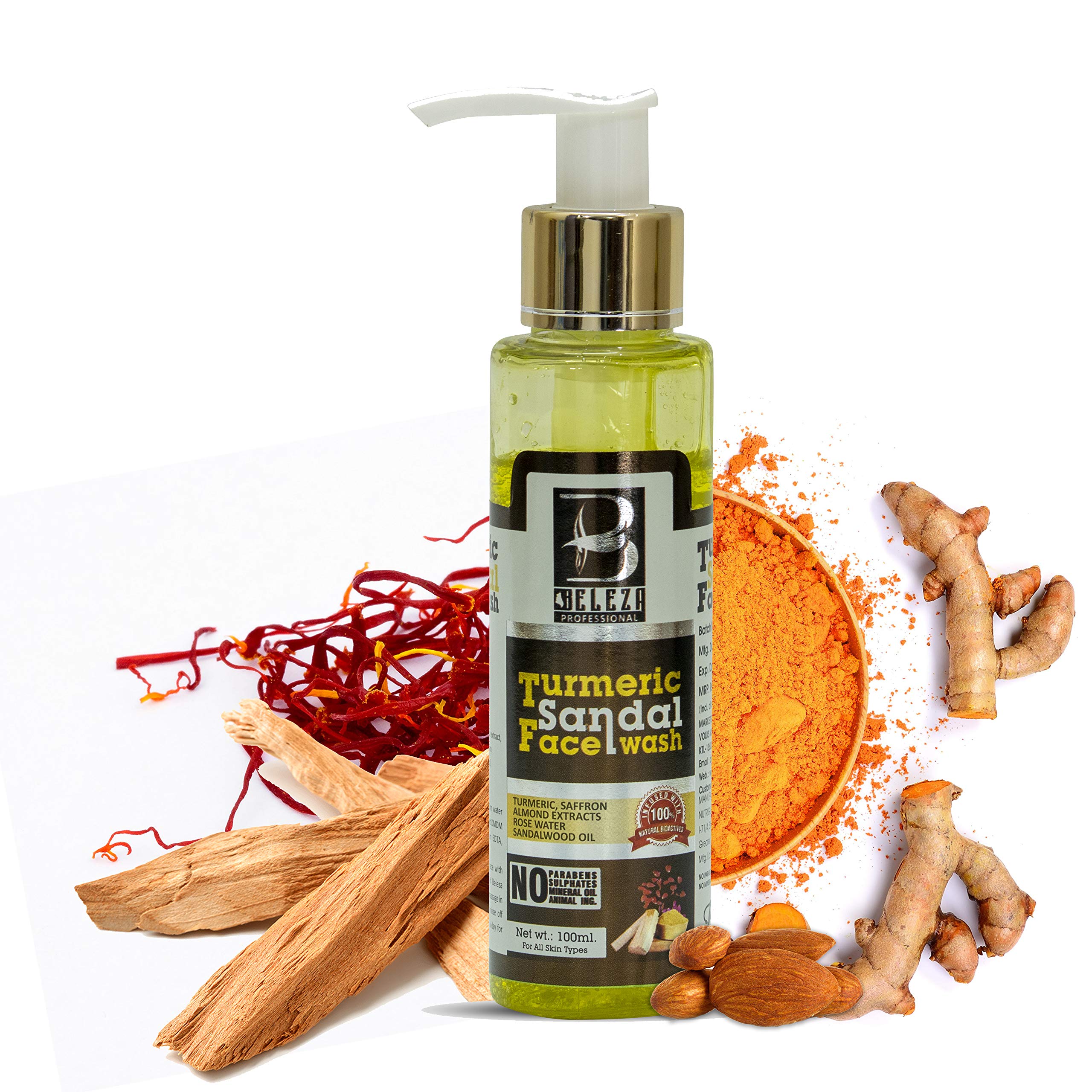 Beleza Professional TURMERIC SANDAL FACE WASH || 100 ml || Give Natural Radiance and Glow with Antiseptic properties.