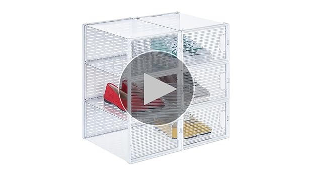 Relaxdays schoenenbox, set van 12, stapelbaar, tot maat 45, schoenen organizer met ventilatiegaatjes, doorzichtig
