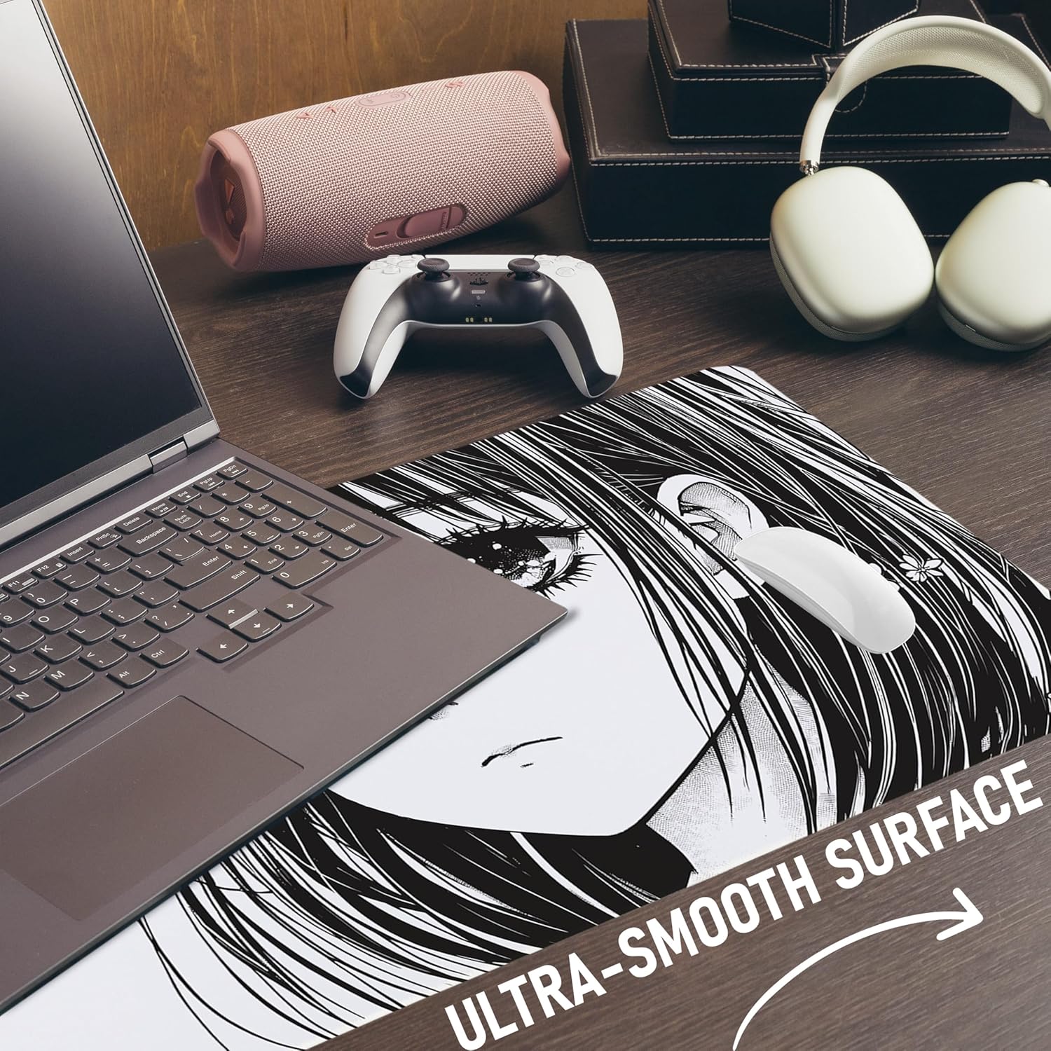 XL Anime Mouse Pad, Large Gaming Desk Mat, Manga Style Extended Mousepad with Non-Slip Rubber Base, Stitched Edges, Waterproof Surface, Smooth Tracking for Office & Home 35.4x15.7 in