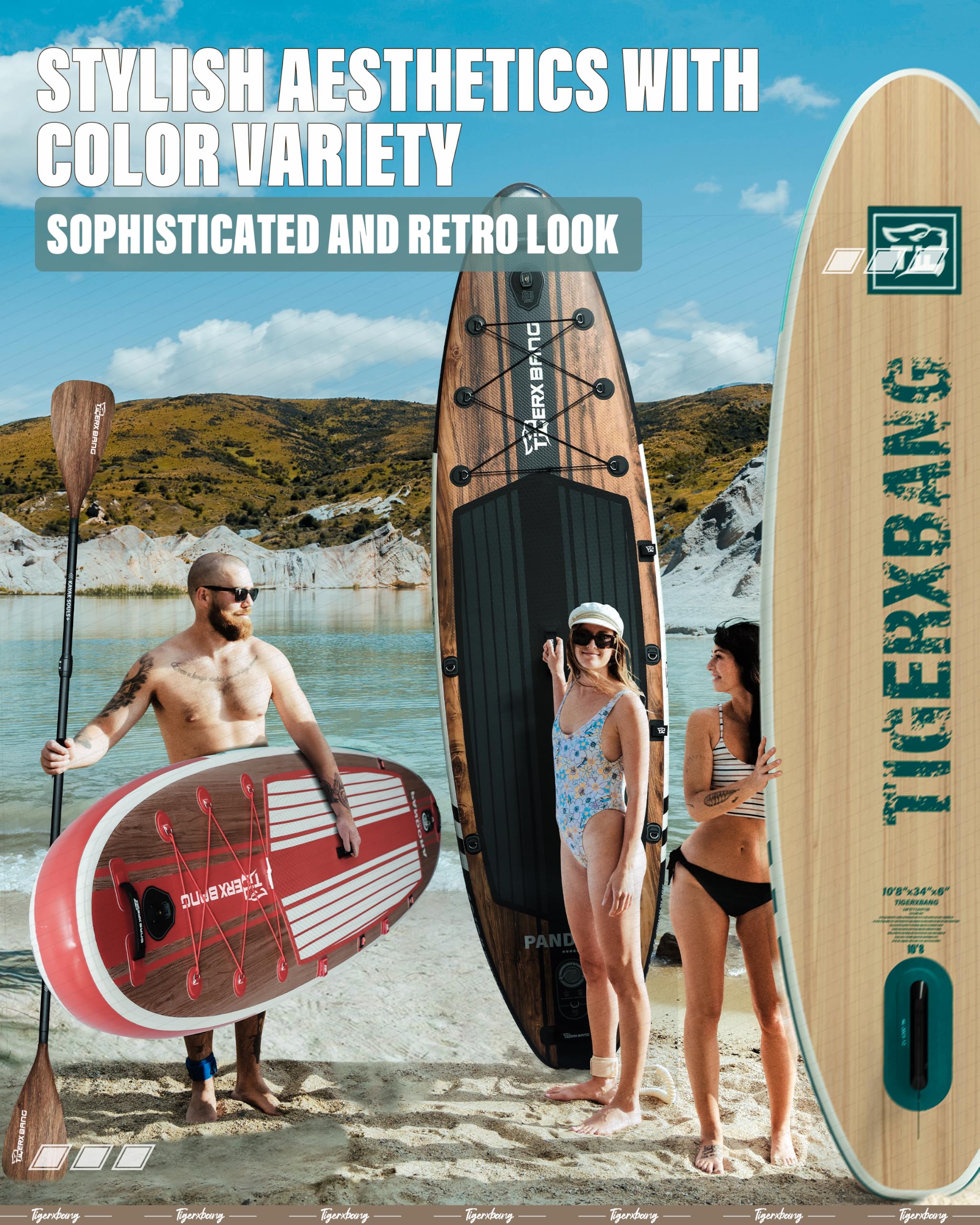 TIGERXBANG Tabla de surf hinchable de 330 x 86 x 15 cm, juego completo para adultos y jóvenes, iSUP extra ancha con juego de accesorios premium, color verde Pandora