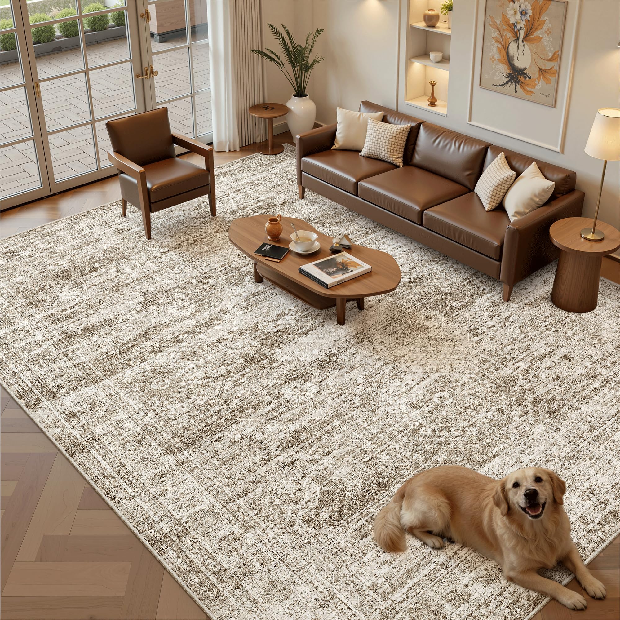 Soalmost Washable Area Rug 8x12 Large Soft Brown Rugs for Living Room — image 1