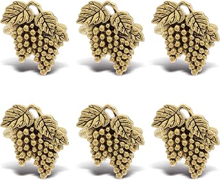 Gold Napkin Rings Set of 6, Table Setting Centerpiece Decor Napkins Ring Holders, Napkin Ring Packs for Family Holiday Dinner, Fancy Banquet & Wedding Decorations for Reception- Grapes