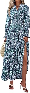 Women's Floral Maxi Dress 2025 Spring Long Sleeve V Neck Casual A Line Long Flowy Boho Party Dresses - Buy now