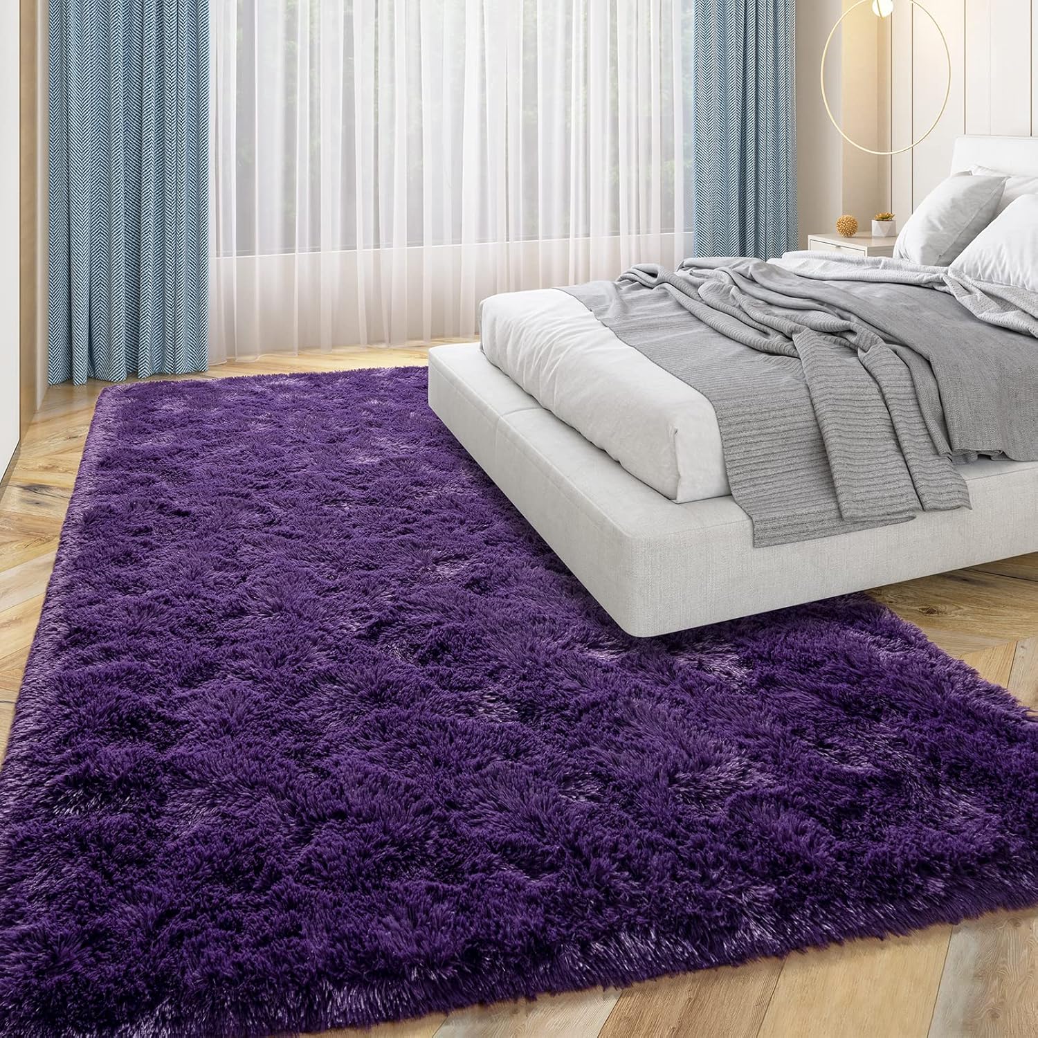 Przemy Dark Purple Area Rug for Bedroom, 4x6 Feet Fluffy Shaggy Rugs for Living Room, Super Soft Fuzzy Carpet Rug for Kids Girls Room Dorm Nursery Indoor Home Decor