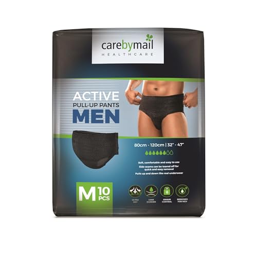 CarebyMail Men Active Fit Incontinence Pants - Black - Protective Disposable Incontinence Pull Up Pants for Bladder Weakness | High Absorbency, Odour Control & Anti-Leak Barriers