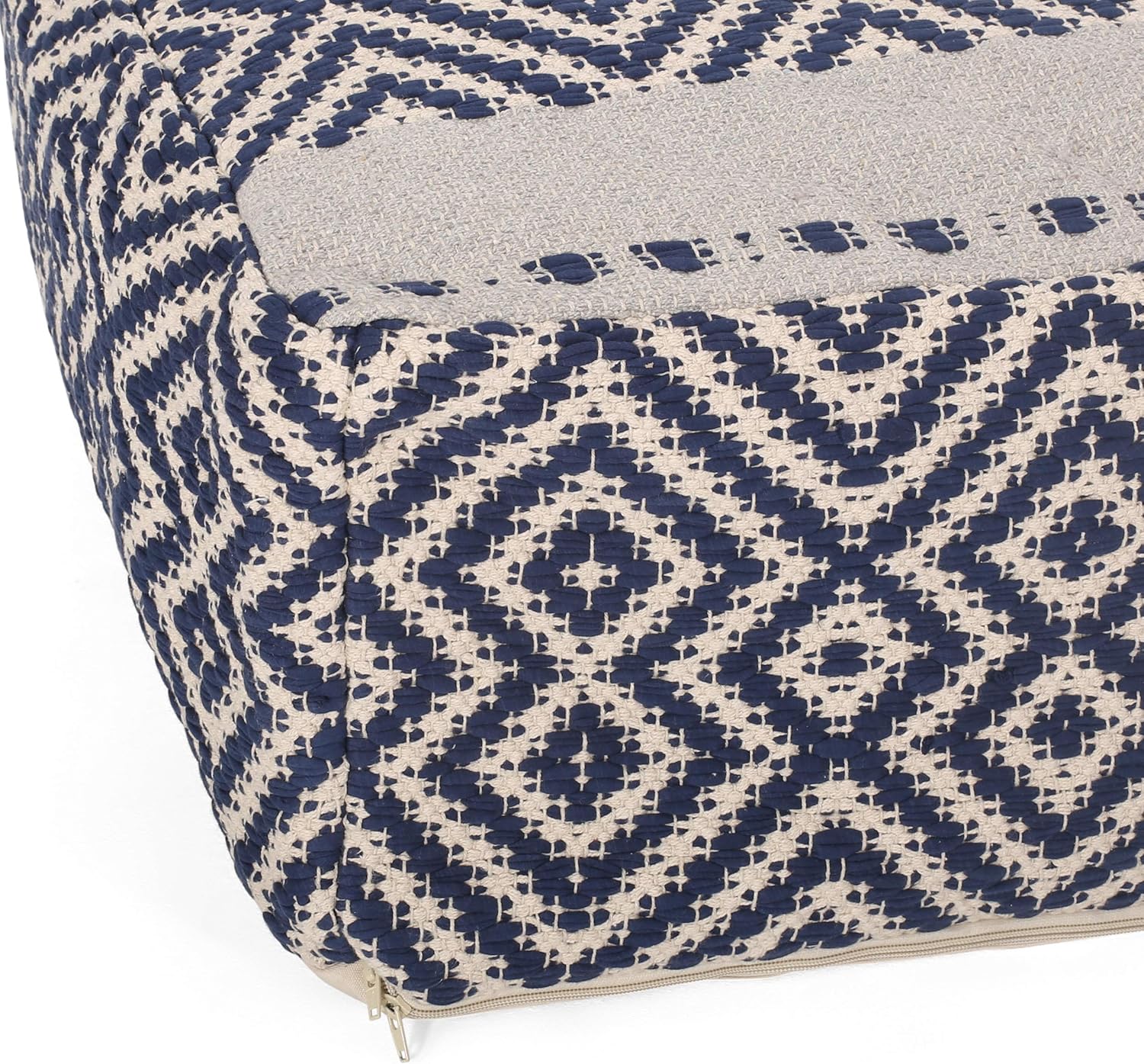 Christopher Knight Home Sarah Boho Rectangular Bean Bag Ottoman, Natural, Blue, and White