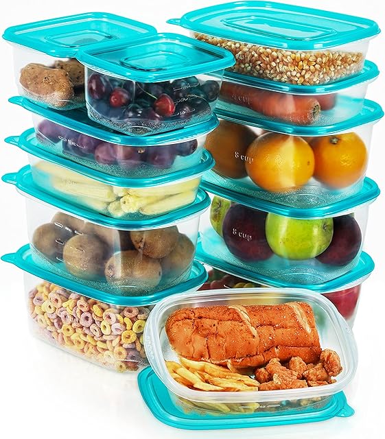 BELLE VOUS Freshly Contained 12 Pack Plastic Food Containers - BPA-Free Reusable Storage Box Set with Lids - Airtight Containers for Kitchen, Pantry, Meal Prep and Lunches - Microwave/Freezer Safe