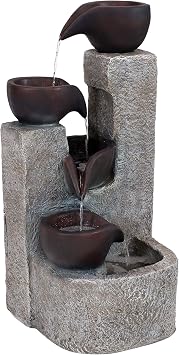 Sunnydaze Aged Tiered Vessels 29-Inch Solar Fountain with Battery Backup - Submersible Pump - Polyresin