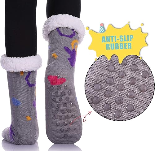 Miniatura 2 de Yebing Calcetines antideslizantes para mujer, mullidos, suaves, acogedores, para invierno, cálidos, con forro polar, calcetines para el hogar