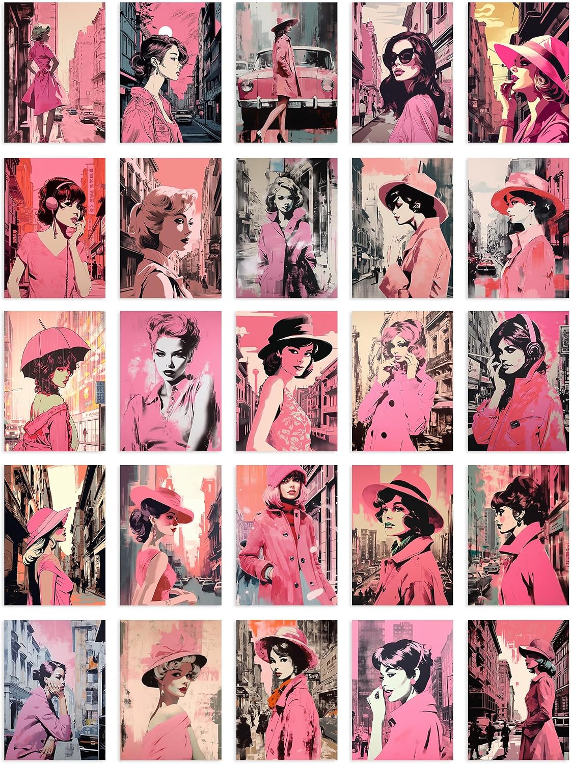 Artery8 50 Pcs Vintage Paris Chic Pink Aesthetic Collage Kit Women Fashion Wall Art Prints A6 Set Pack 14.8 x 10.5 cm (5.8 x 4.1) Bedroom Decor Student Teen Girl