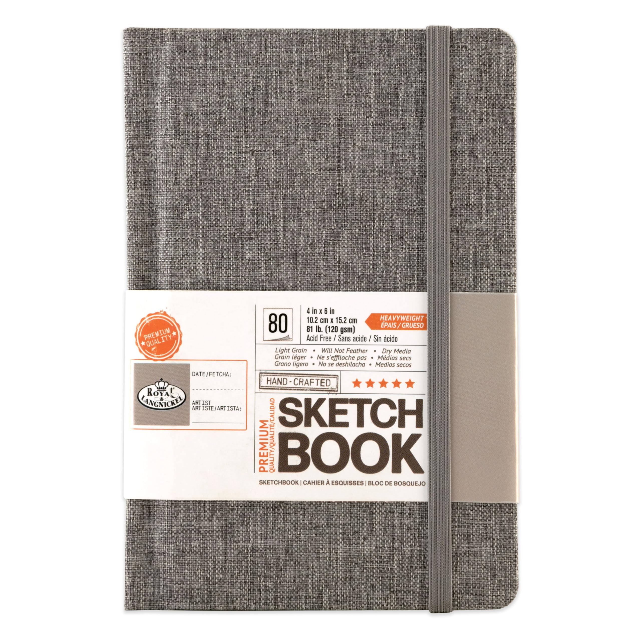 Artist Sketch Book 4"" x 6"" Grey Fabric Hard Back Cover A6 120gsm Drawing Paper
