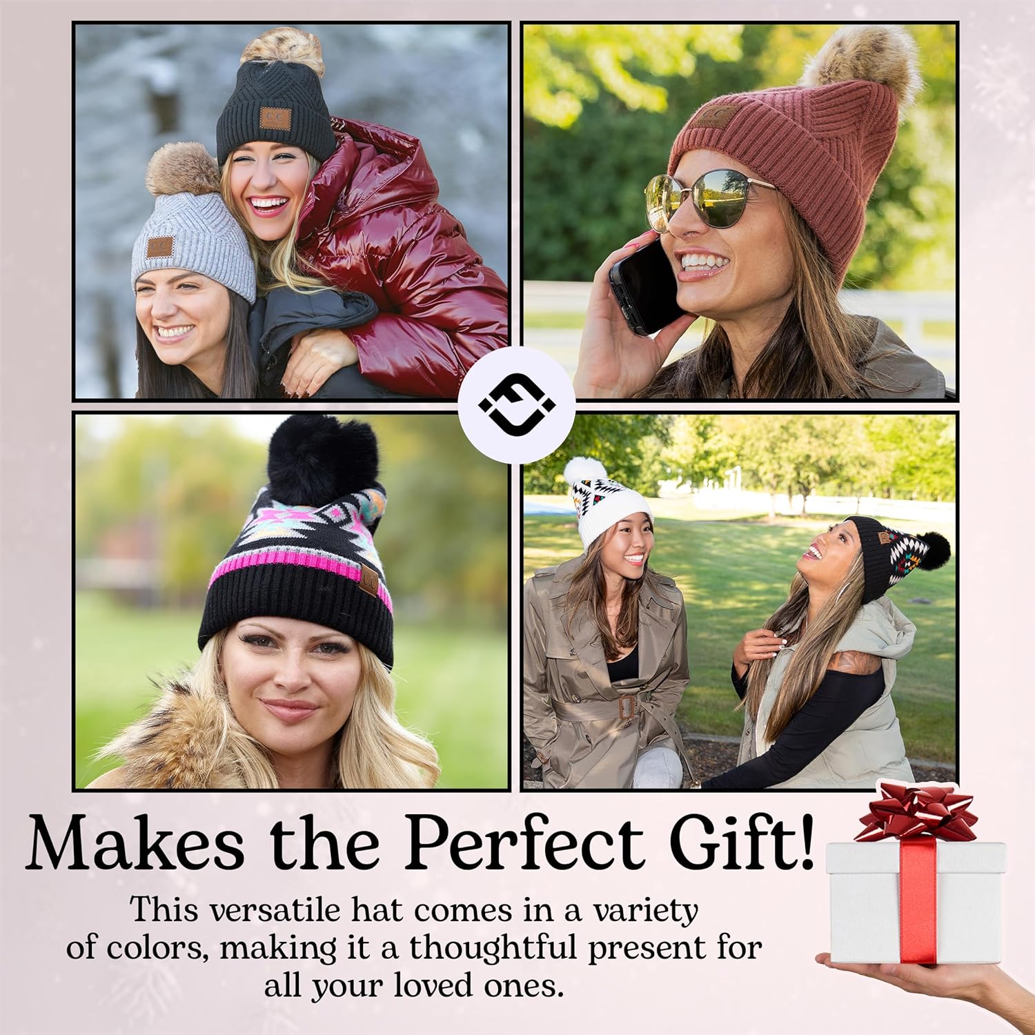 Funky Junque Women’s Pom Pom Beanie – Soft Knit Winter Hats for Women & Teens, Warm Fashionable Beanie with Faux Fur Poms - Image 4