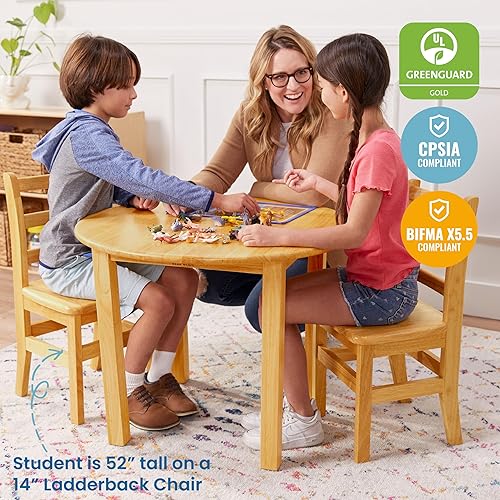 Miniatura 6 de Ecr4kids - Mesa de trabajo para niños, de madera maciza, para sala de juegos, guardería, preescolar, acabado natural