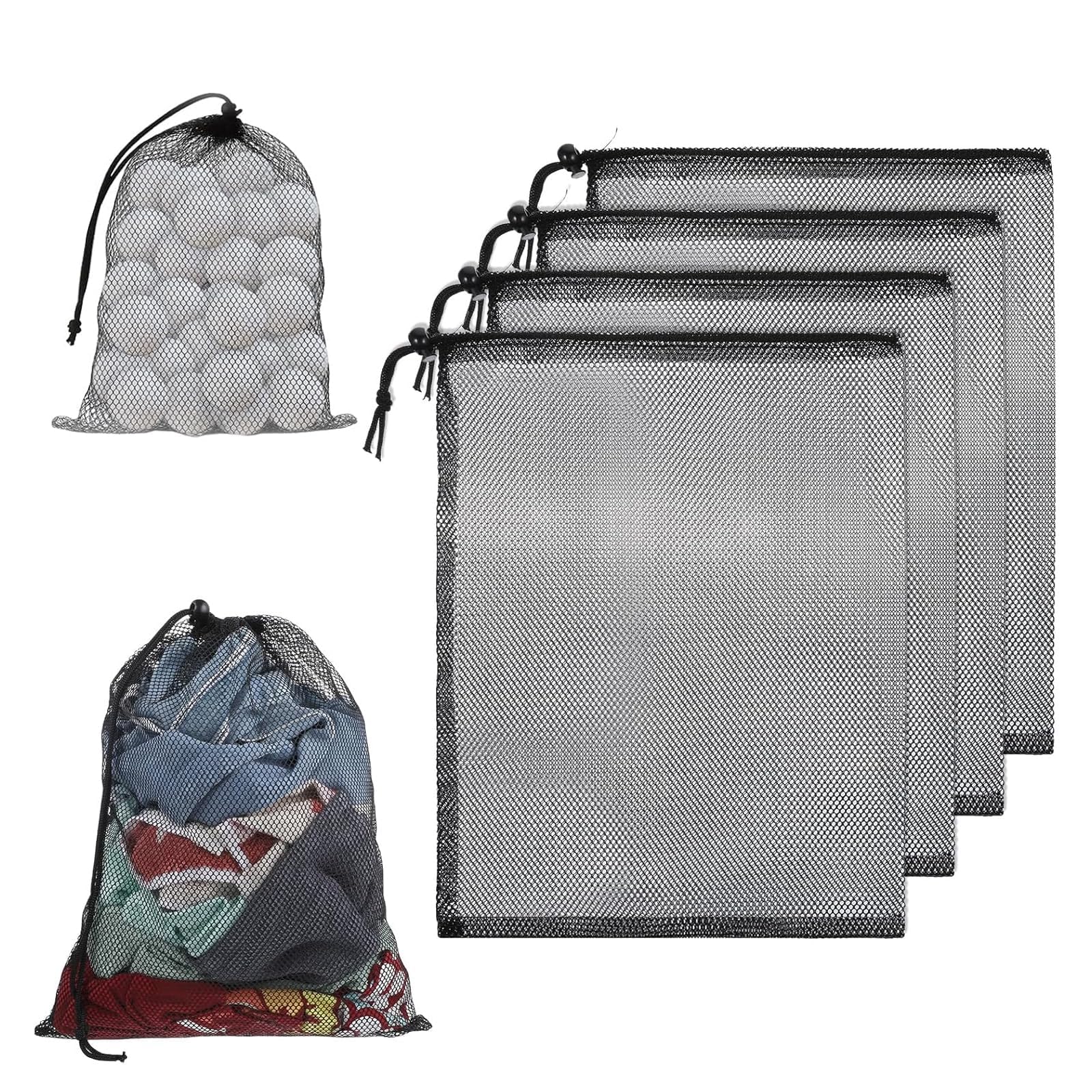 4 Pcs Net Laundry Bags with Drawstring, Drawstring Organizer Storage Bags, 35×40cm Mesh Laundry Bags for Washing Machine, Delicates, Bra, Socks