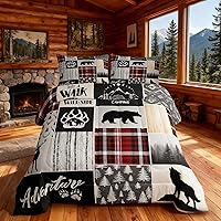 Vista 12 de Juego de edredón Deer Bear para niños tamaño completo, juego de ropa de cama rústica de aventura de caza para decoración de habitación de niños