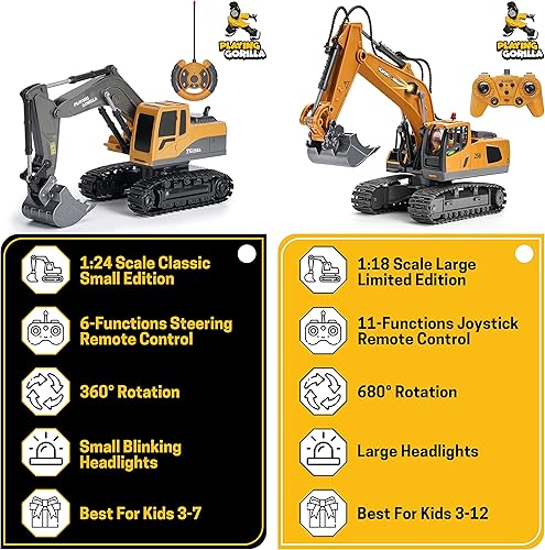 Miniatura 4 de Excavadora de juguete a control remoto para niños, mini excavadora RC de metal con baterías recargables adicionales, juguetes de construcción a