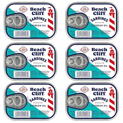 Miniatura 15 de Beach Cliff Sardinas enlatadas capturadas en la naturaleza en agua, sin sal añadida – Alta en proteínas, aptas para dieta Keto, sin gluten –