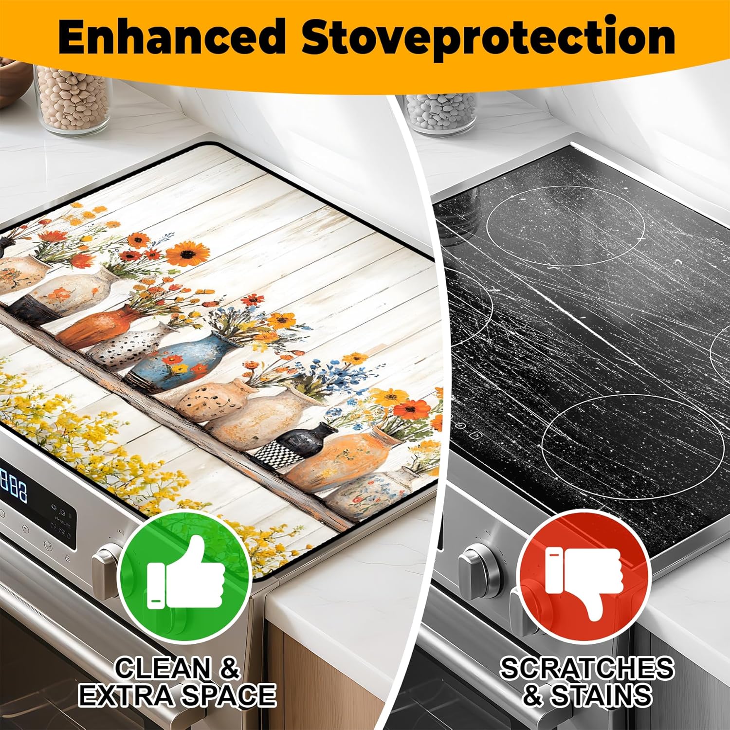 Stove Top Cover Retro Flower Gas Stove Top Cover for Home Decoration Kitchen Pad Non-Stick Washable Cooktop Covers Countertop Protector Keep Stove Clean 28"x20" (Vase)