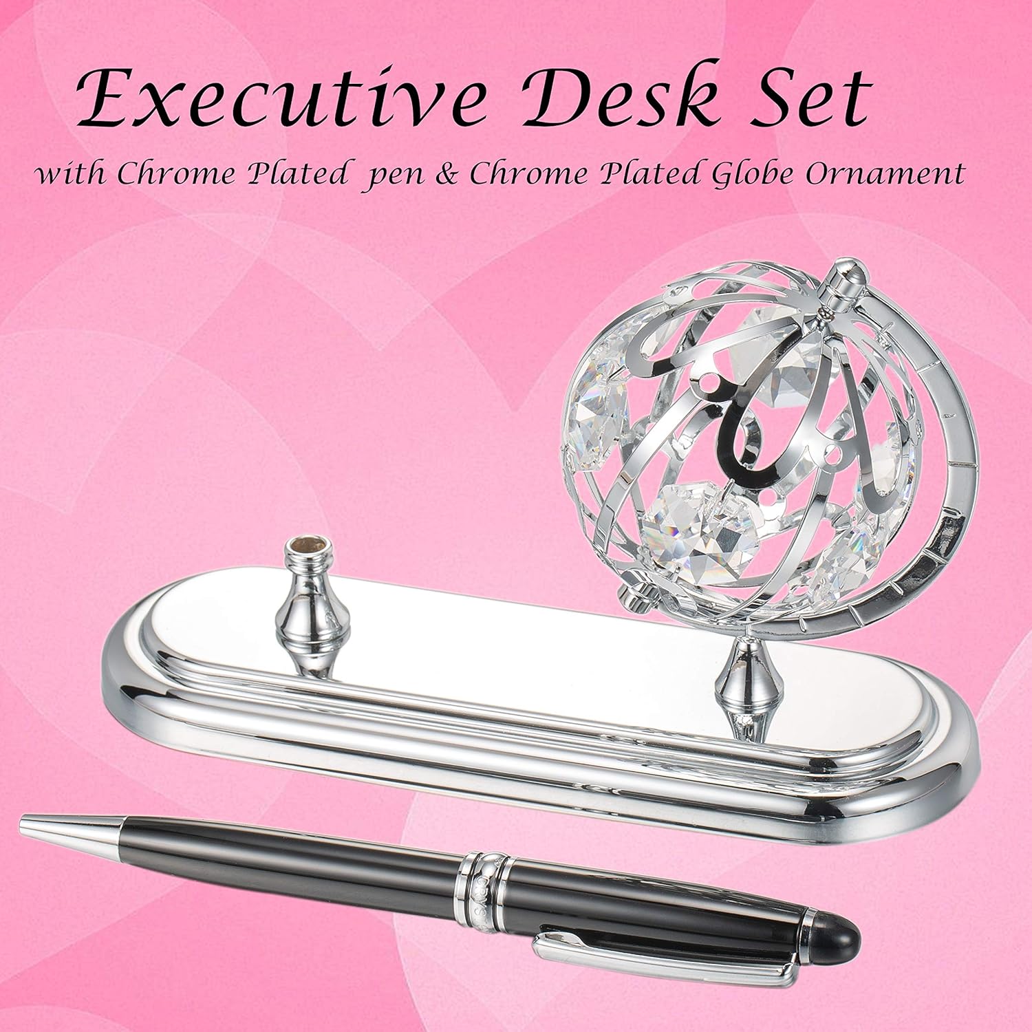 Matashi Chrome Plated Globe & Highly Polished Executive Desk Set with Pen – ‘Super Mom’ Gift for Mom, Grandma on Mother’s Day, Birthday, Home Office, Perfect for Working Women & Men
