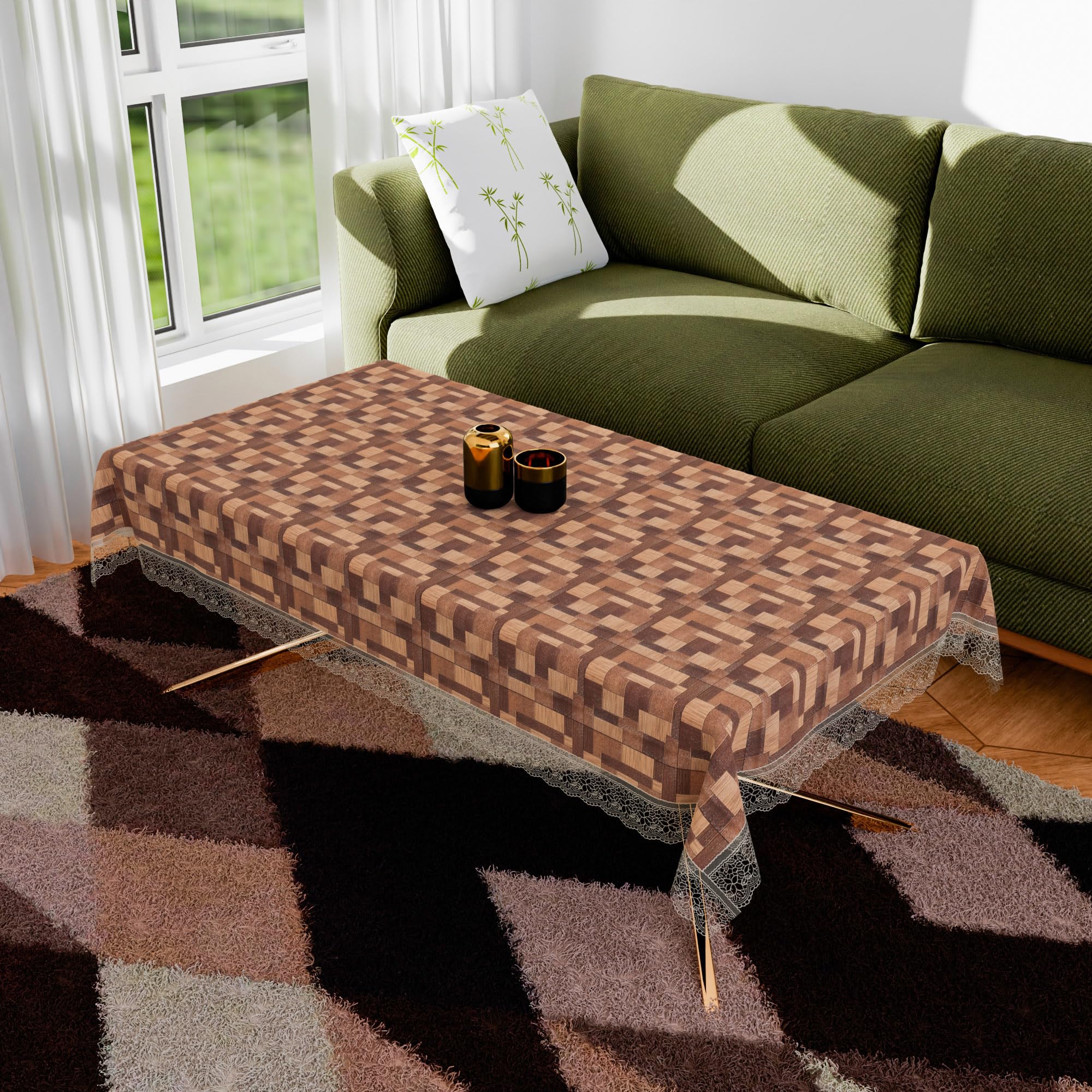 Kuber Industries Center Table Cover | 40x60 Inch | Tabletop Cover | Kitchen Table Cloth | Table Protector Cover | 4-Seater Table Cover | Table Cloth Cover | New Check-Print | CTC | Brown