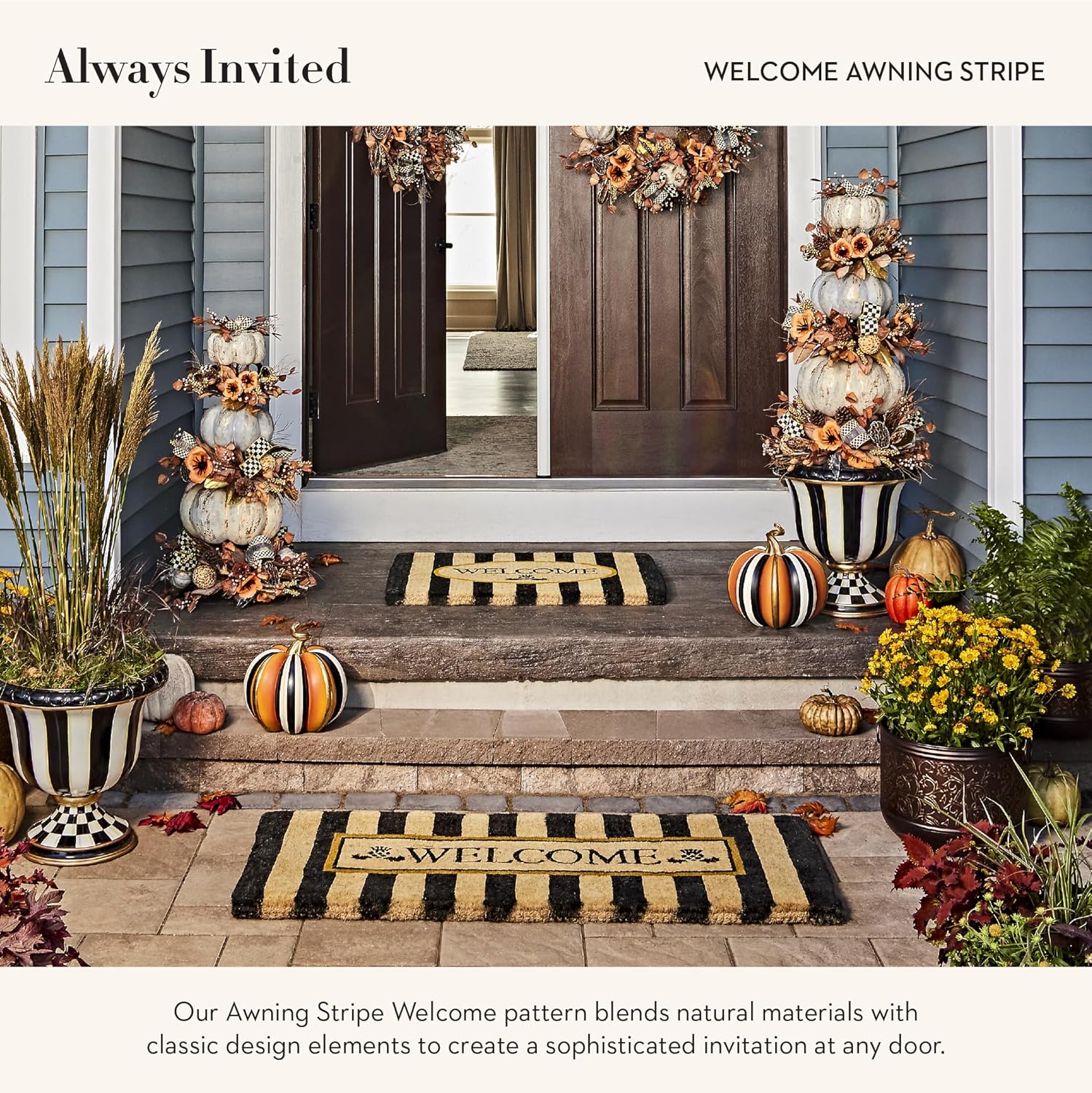 MACKENZIE-CHILDS Outdoor Front-Door Mat, Double-Door Welcome Mat, Outdoor Front-Door Mat, Awning Stripe
