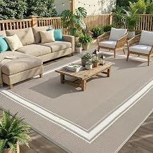 GAOMON Outdoor Rugs 8x10 Waterproof Reversible Plastic Straw Rug Bordered Patio Rug, Foldable Lightweight RV Camping Mat with Portable Bag & 4 Stakes, UV Resistant & Sturdy for Picnic, Dusty Taupe