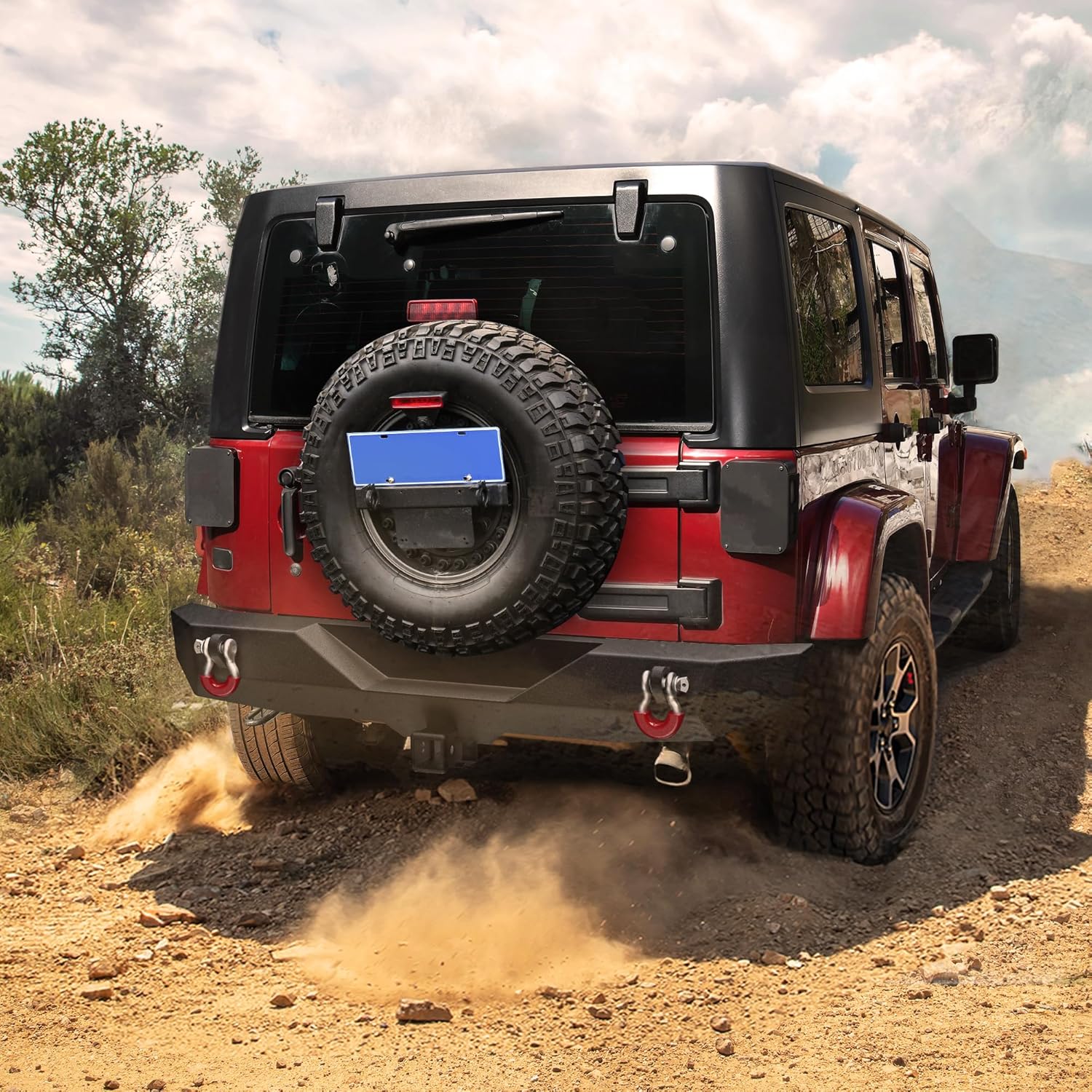 YITAMOTOR Rock Crawler Rear Bumper Compatible with 07-18 Jeep Wrangler JK & Unlimited, Off Road Back Bumper with 2" Hitch Receiver & D-Rings, Textured Black