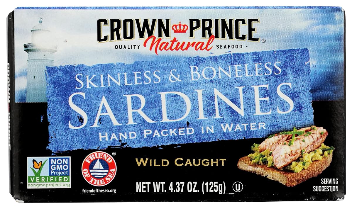 Crown Prince Natural Skinless And Boneless Sardines In Water, Non-Gmo, 4.37