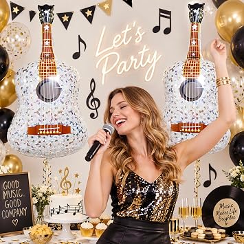 2 Pcs Giant Guitar Party Balloons 35 Inch/Music Note Guitar Birthday Party Decorations/Taylo Singer Party Decorations/Demon Hunters Rock Guitar Supplies/Disco Balloons Inflatable Guitar Ball Balloons
