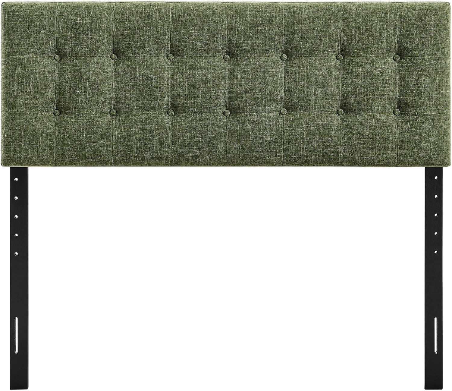 Modway Emily Queen Size Fabric Headboard in Foliage - Linen-Like Upholstery with Button Tufting and 7 Adjustable Height Positions
