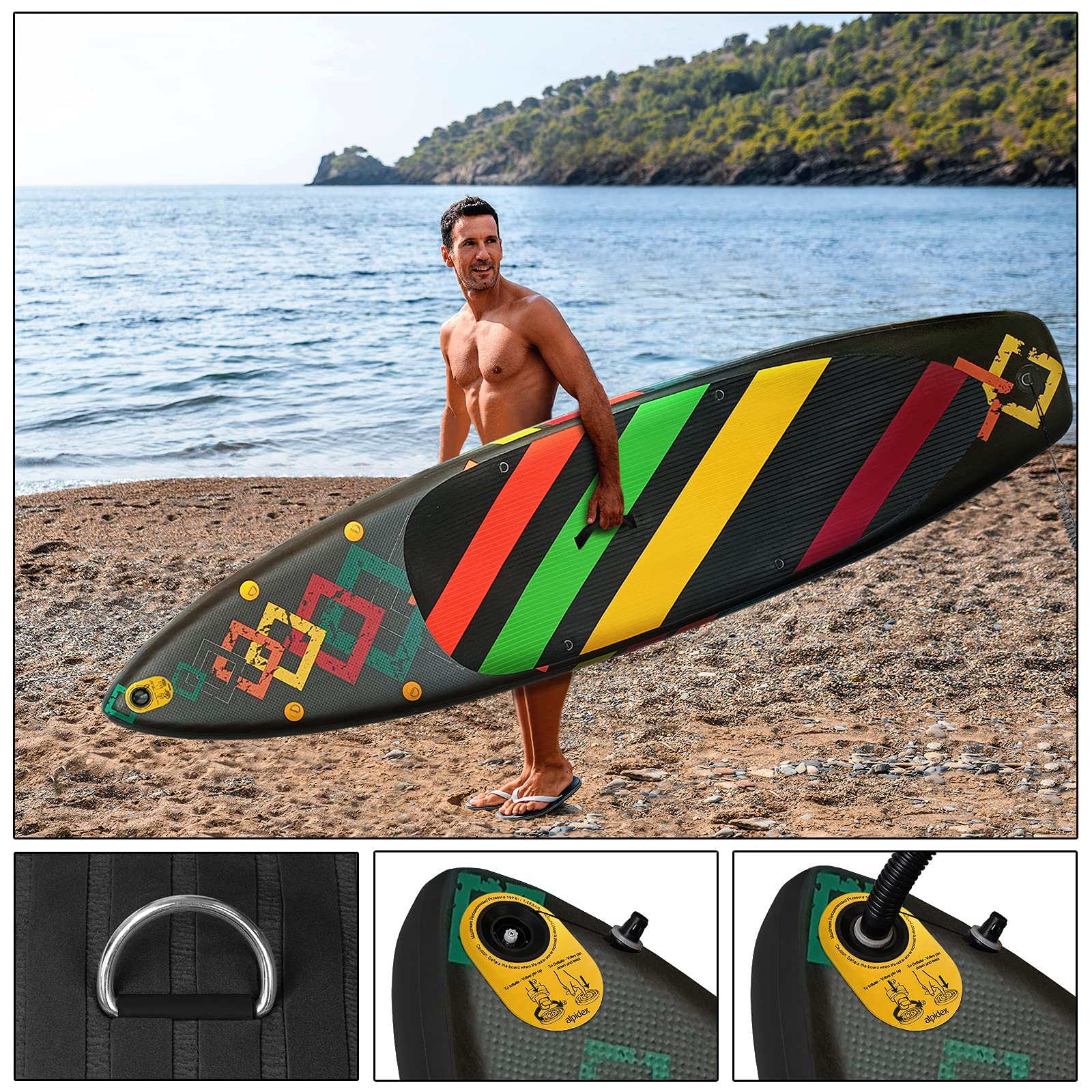 ALPIDEX Stand Up Paddle Board 320x76x15 cm Sup Gonflable iSup Sac à Dos Pagaie Pompe Double Action Laisse 200 kg