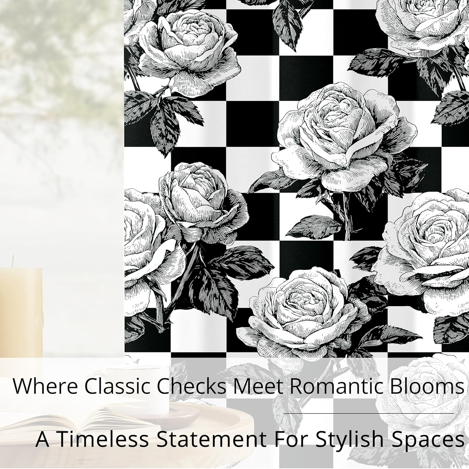 Modern Botanical Geometry Blackout Curtains - 100% Blackout (Rose Checkered, W52xL84)