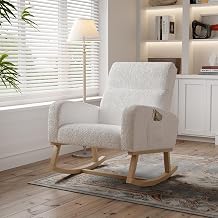 White Velvet Plush Rocking Chair, Relaxation Chair, Rocking Chair, Rocking Chair, for Living Room, Bedroom, Balcony, Supports up to 150 kg (White)