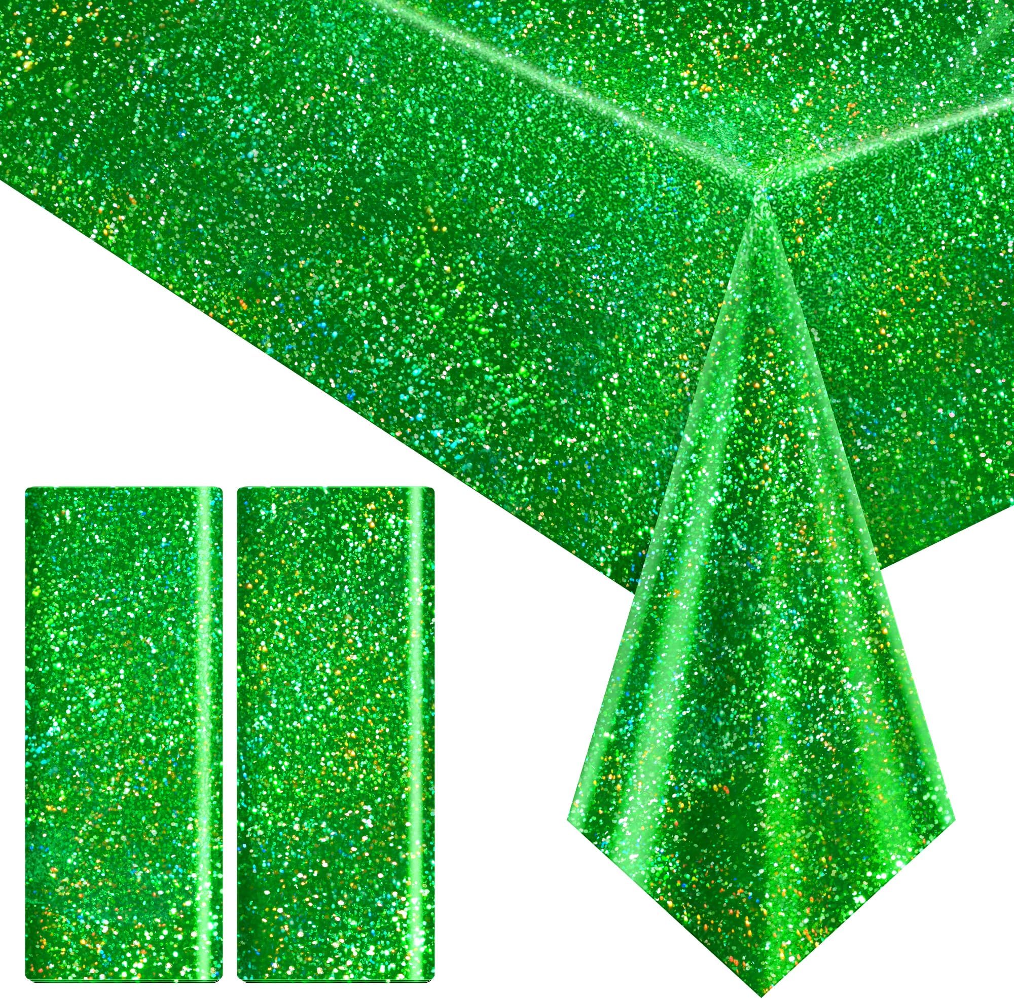 2 pcs Green Holographic Tablecloth 40" x 108" Christmas Table Cloth Shimmer Shining Plastic Metallic Table Cover for Jungle Safari St. Patrick's Day Baby Shower Birthday Party Decoration Supplies