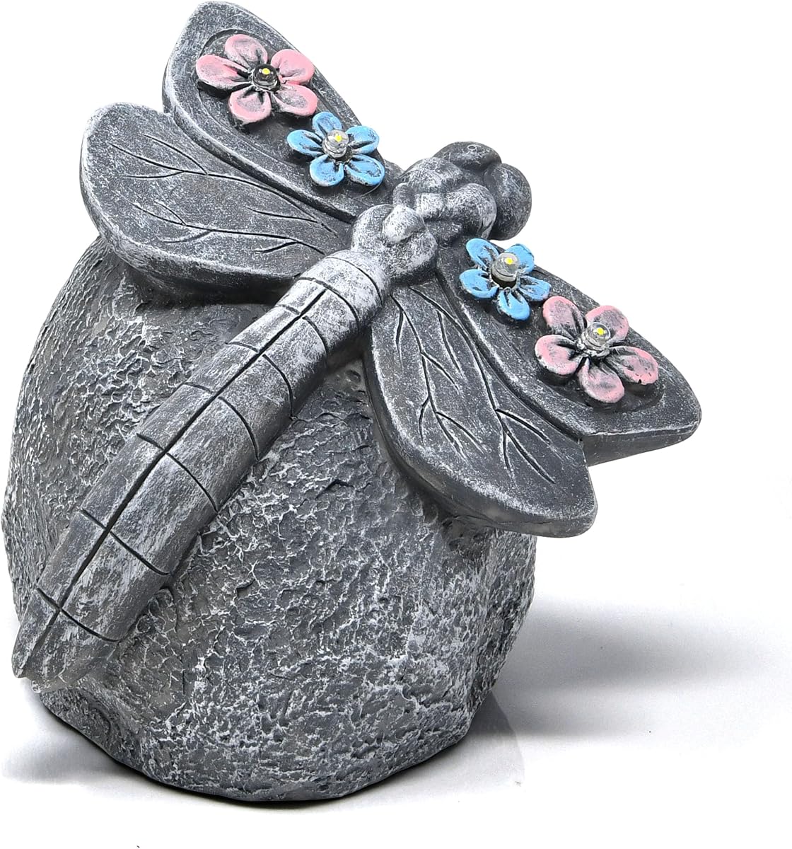 Gift Boutique Solar LED Dragonfly Garden Statue with Lights, Outdoor Resin Rock Decor for Patio Lawn Yard Pathway Flower Bed Decoration