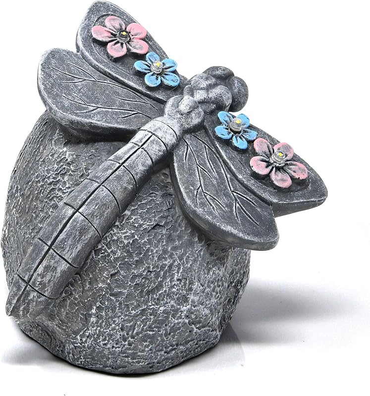 Gift Boutique Solar LED Dragonfly Garden Statue with Lights, Outdoor Resin Rock Decor for Patio Lawn Yard Pathway Flower Bed Decoration
