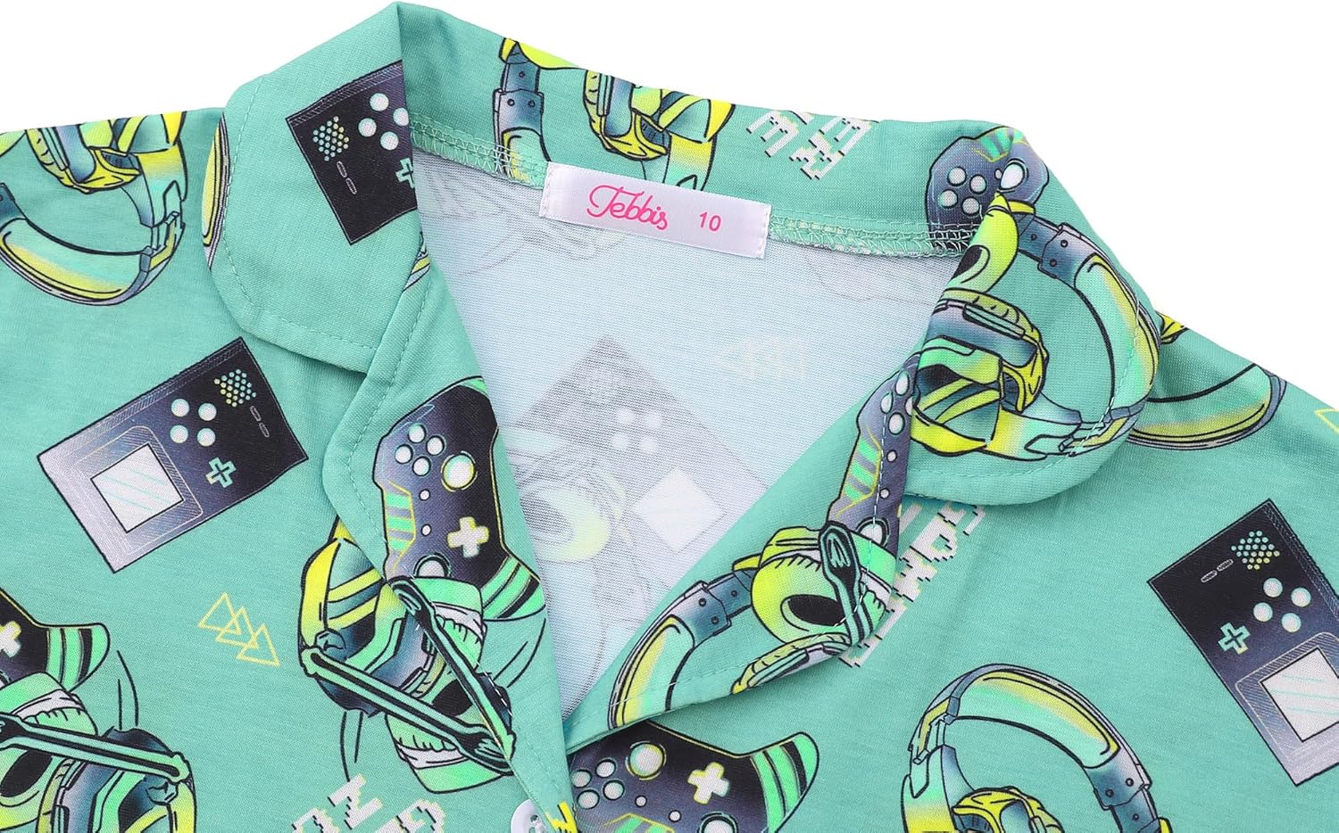 Tebbis Boys 2-Piece Pajamas - Black Video Game Controllers Print Long Sleeve Notch Collar Button Soft PJs Size 6-18 - Image 2