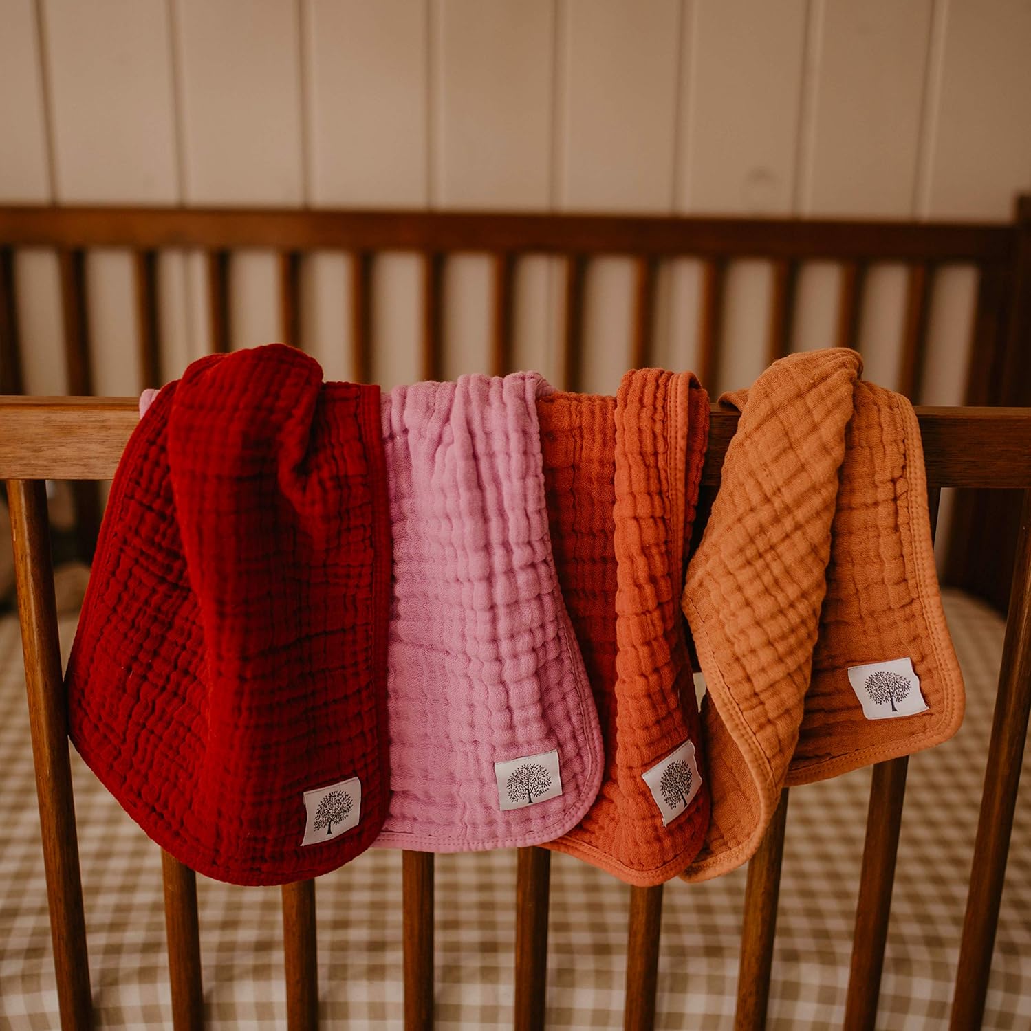 Parker Baby Muslin Cotton Burp Cloths - 4 Pack Large Cotton Burping Clothes for Boys, Girls, Unisex - Rose Set : Baby