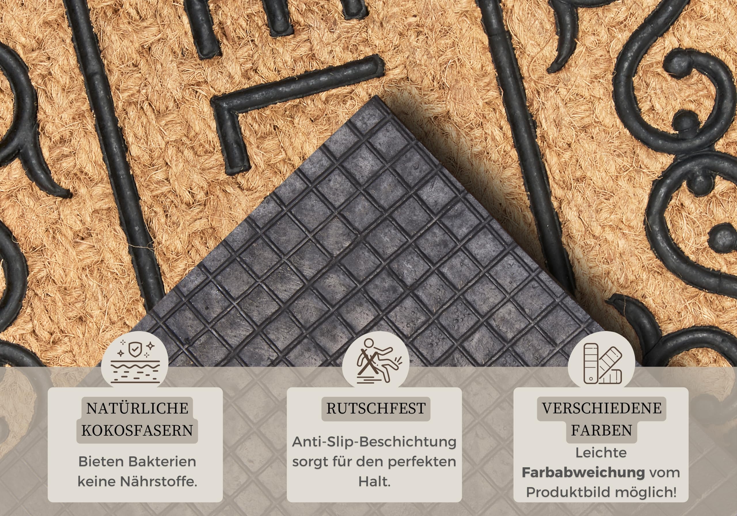 Hanse Home Coconut & Rubber Doormat for Indoor and Outdoor Use Natural Coconut Mat Outdoor Welcome Weatherproof and Non-Slip for Hallway Patio Entrance Area 45 x 75 cm - Image 3