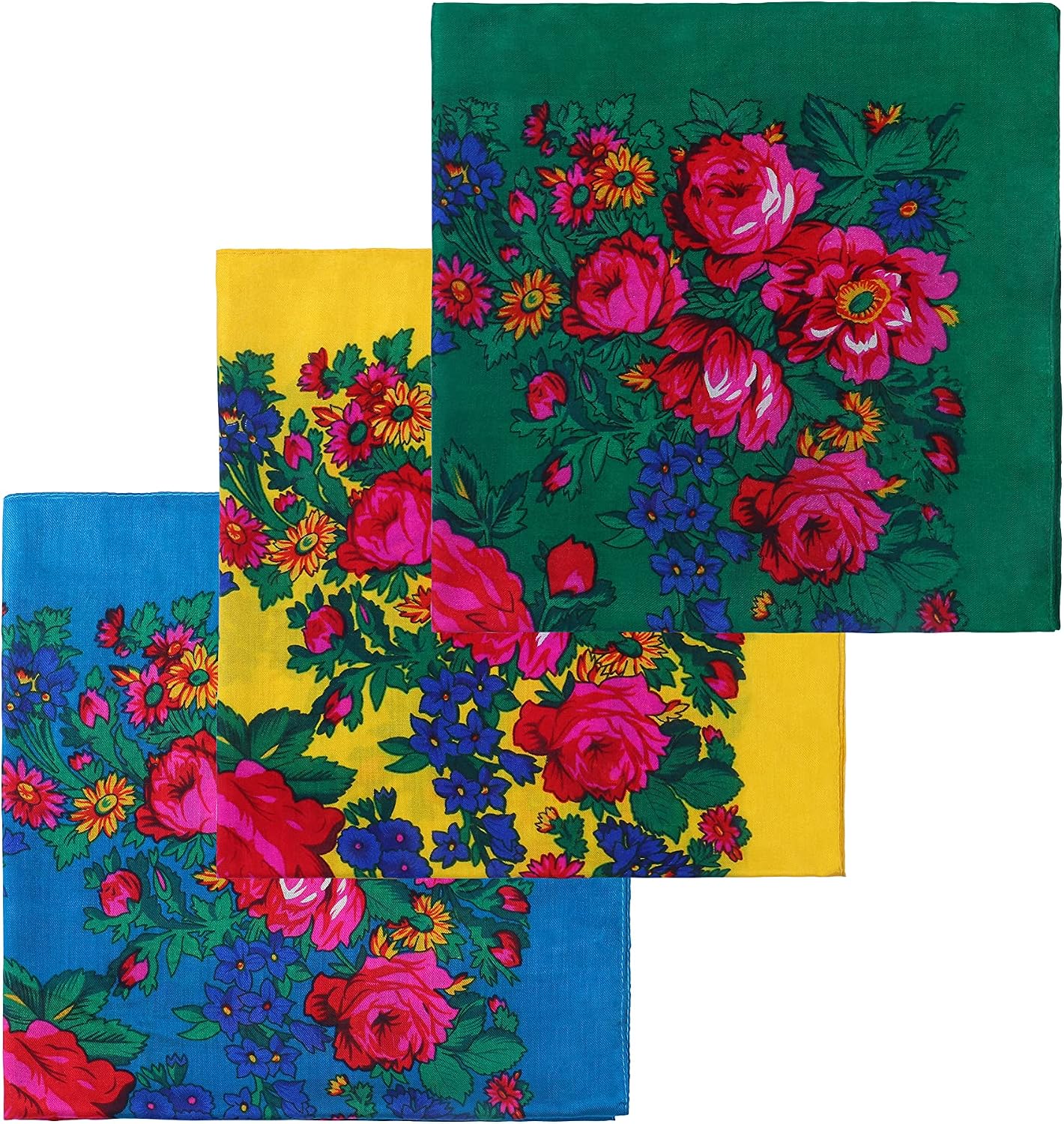 MJ SERECA Acrylic Bandana Printed Hair Scarf Square Ukrainian Head Scarf Floral Babushka Neck Scarf for Women 30"/42"/60"