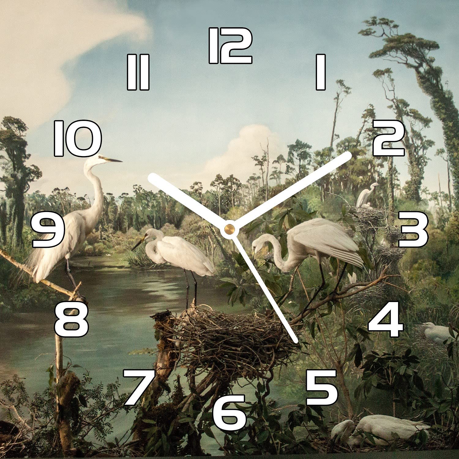 Horloge en verre cuisine salon murale moderne oiseaux 30x30 cm