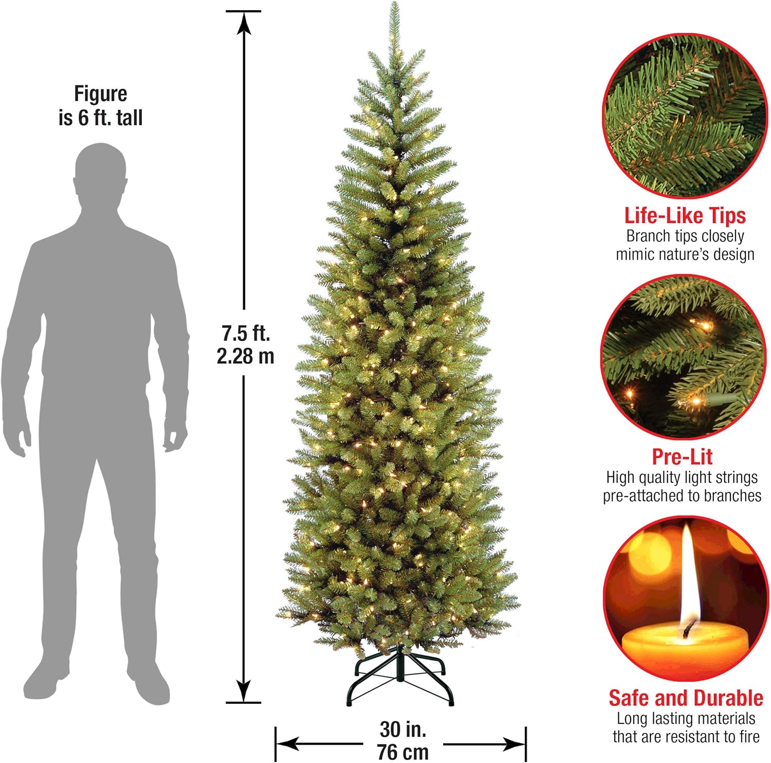 Bеѕt Dеаl National Tree Company Artificial Pre-Lit Slim Christmas Tree, Green, Kingswood Fir, White Lights, Includes Stand, 7.5 Feet