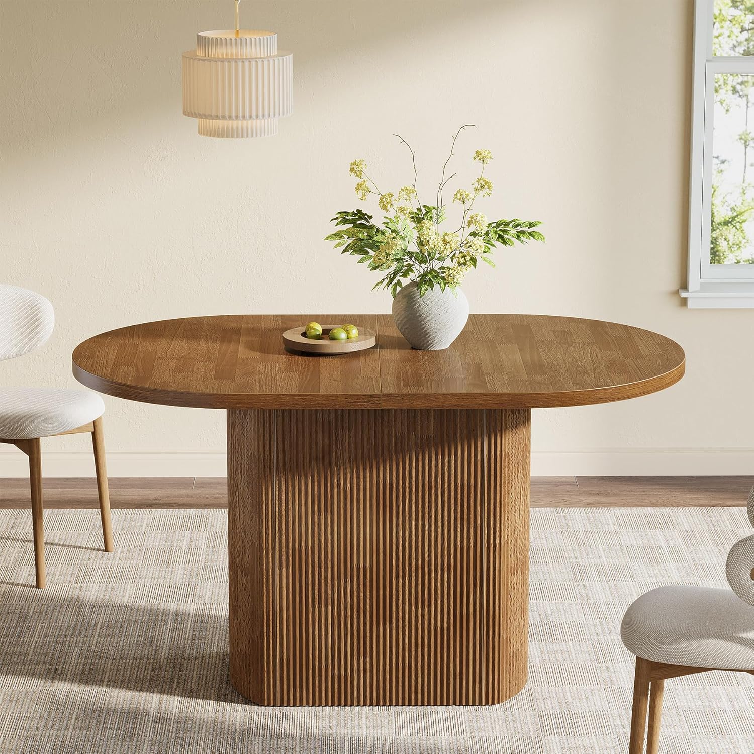 Tribesigns 47.24 Inch Oval Dining Table for 4, Rustic Wooden Kitchen Table with Wooden Base, Small Dinner Table for Dining Room, Kitchen, Living Room, Brown