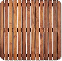 Vista 1 de Alfombrilla de ducha y baño de estilo nórdico Premium de teca para uso interior + exterior Plataforma de madera antideslizante para spa, sauna