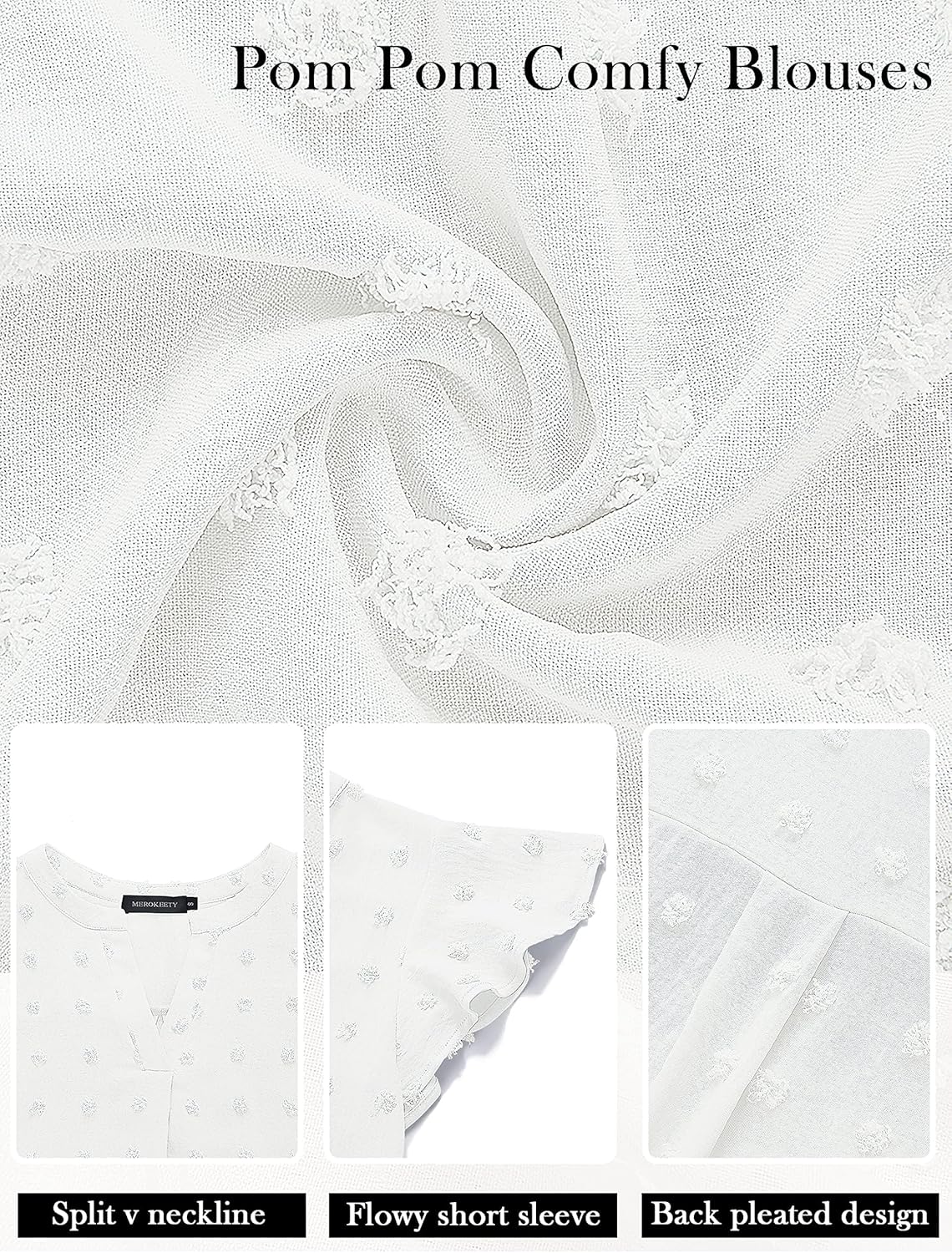 MEROKEETY Women's 2026 Spring V Neck Ruffle Short Sleeve Blouse Summer Swiss Dot Dressy Casual Flowy Shirt Tunic Top - Image 4