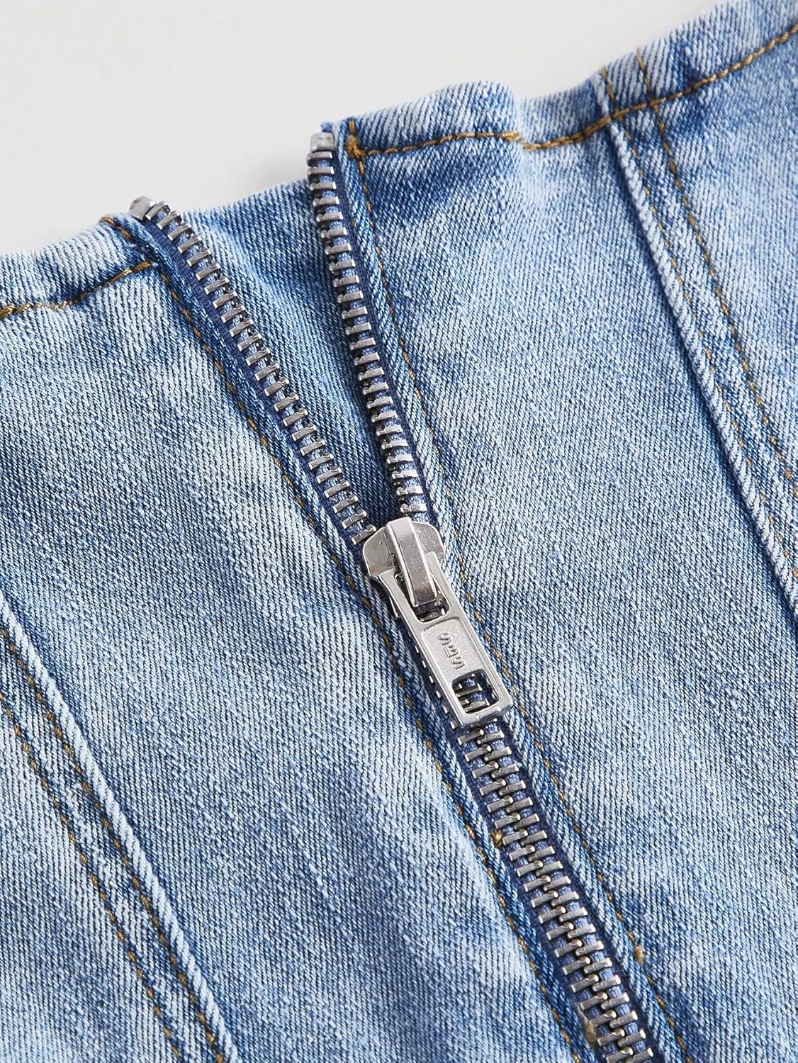 WDIRARA Women's Square Neck Sleeveless Zip Back Asymmetrical Denim Tank Crop Top - Image 2