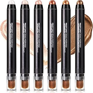 NewBang 6 PCS Eyeshadow Stick Set,Cream Eye shadow Brightener,Glitter Matte Eyeshadow Stick Brown Metallic Champagne Eyeshadow Pencil Waterproof Smooth Shimmer Stick for Eyes Makeup
