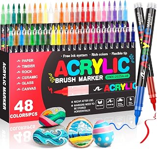 Dawntress Acrylic Paint Marker 48 Colors - Soft Brush Tip Acrylic Paint Pens, Water-Based Non-Toxic Strong Coverage Paint ...