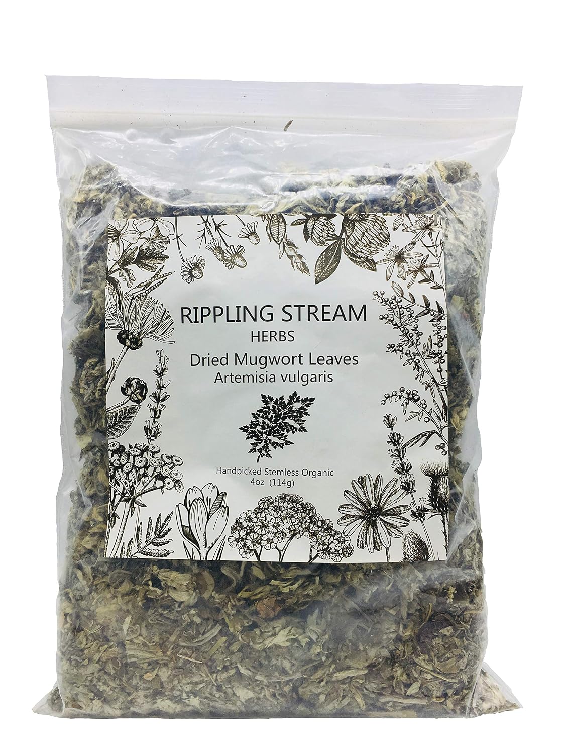 Ripple Stream Mugwort herb Pure Leaves Fine Picked Bulk Nil Stem, Stalk, Organic Artemisia vulgaris Chemical Free - 4 ounce (Organic)